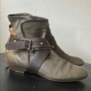 Chloe Green and Brown Ankle Boots with Leather Straps